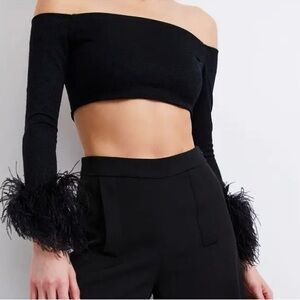 NWT PatBo feather trim onit crop top size XS